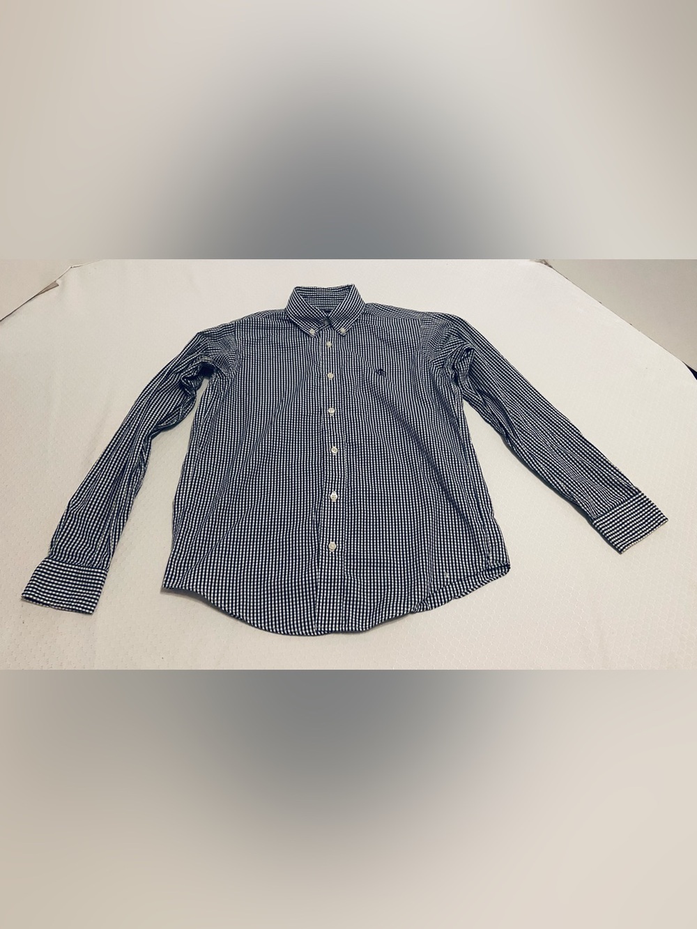 BROOKS BROTHERS Boys Navy Gingham Button-Down Shirt. M